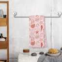 Giosve Pink Beach Kitchen Towels, Pink Starfish Seashell Oyster Coastal Beachy Hand Towels for Bathroom, Preppy Beach Decor Dish Tea Towels for Kitchen, Coastal Bathroom Decor, 16x24 Inch