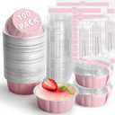 Ruckae 100 PCS 8oz Round Mini Baking Cups with Lids,Mini Loaf Pans with Lids,Disposable Aluminum Foil Ramekins Baking Cups for Birthday Party Weddings (Pink, 8oz)