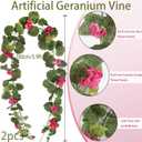 CISDUEO 2 Pcs Spring Summer Flower Garland Geranium Artificial Garland Outdoors Rose Red Geranium Artificial Flowers UV Resistant Hanging Basket Floral Garland for Porch Farmhouse Centerpiece Decor