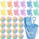 72 Pcs Beach Toys for Kids 24 Set Sand Buckets Shovels Bulk Pastel Beach Balls Inflatable Sand Toys for Girls Boys Toddlers Games Birthday Summer Pool Party Favor (Macaron, Stylish) (Vivid)