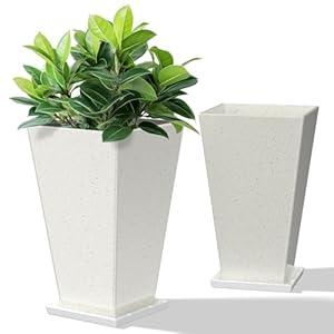 ZMTECH 21 Inch Tall Planters for Outdoor Plants, Set of 2 Square Large Plant Pots with Drainage Hole for Indoor Outdoor, Front Door and Patio, light Gray，White or Gray Tray Random Delivery