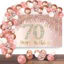 Happy 70th Birthday Banner Backdrop Decorations with Confetti Balloon Garland Arch, Rose Gold 70 Birthday Banner Balloon Set for Women, Pink 70 Year Old Bday Poster Photo Booth Decor