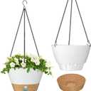 ZMTECH 8 Inch Hanging Planters for Indoor Plants, Hanging Baskets for Plants Outdoor with Visible Water Level, Hanging Flower Pots with Drainage Holes & Removable Tray(2 Pack, White)
