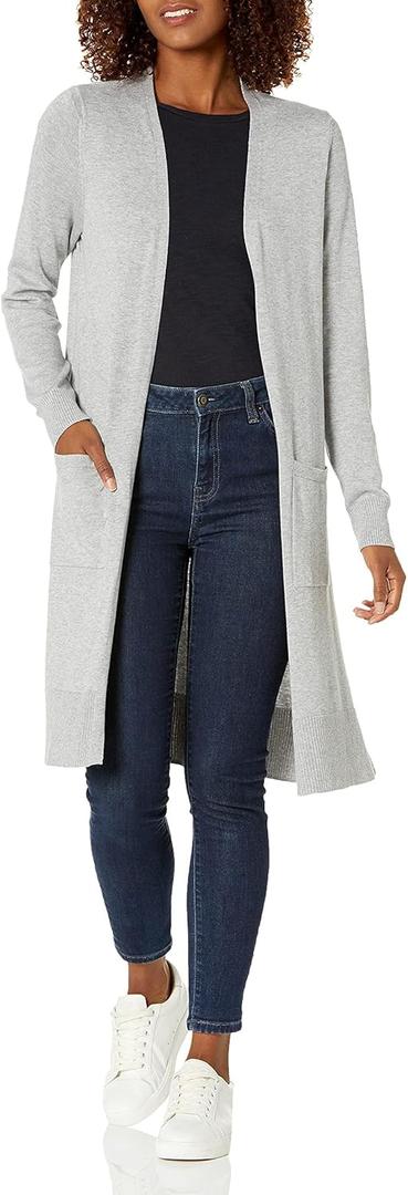 Amazon Essentials Women's Lightweight Longer Length Open-Front Long-Sleeve Cardigan Sweater, L