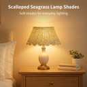 2Pcs Scalloped Lamp Shade, 12.6 x 6.3 in Wicker Lamp Shades Handmade Seagrass Woven Boho Lampshade Set, Rustic Table Lamp Shade for Home Nightstand Bedroom Deco