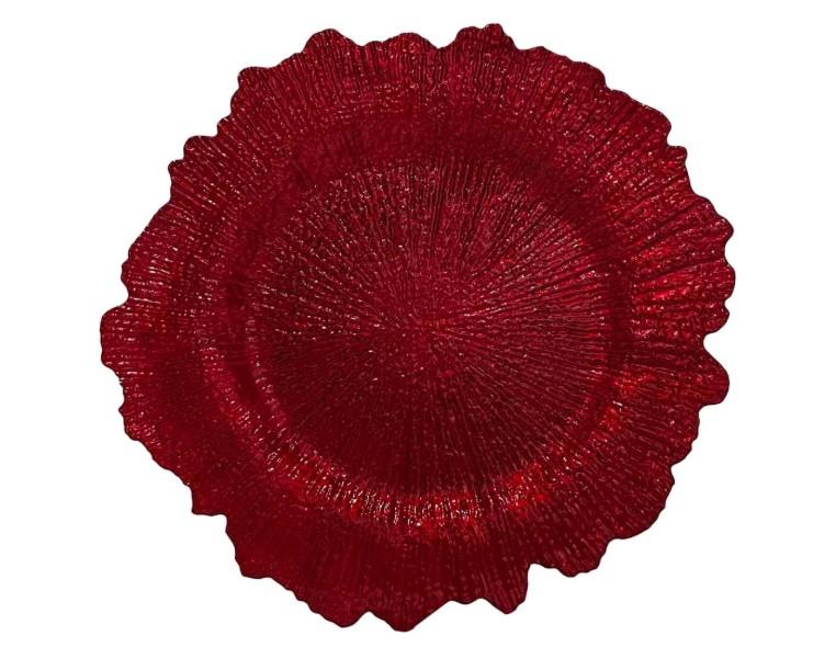 13 Inch 12pcs Reef Charger Plates  Elegant Decorative Dinner Plates for Wedding, Holiday Parties, and Formal DiningStylish Table Decor for Festive Celebrations (Red-12XH)