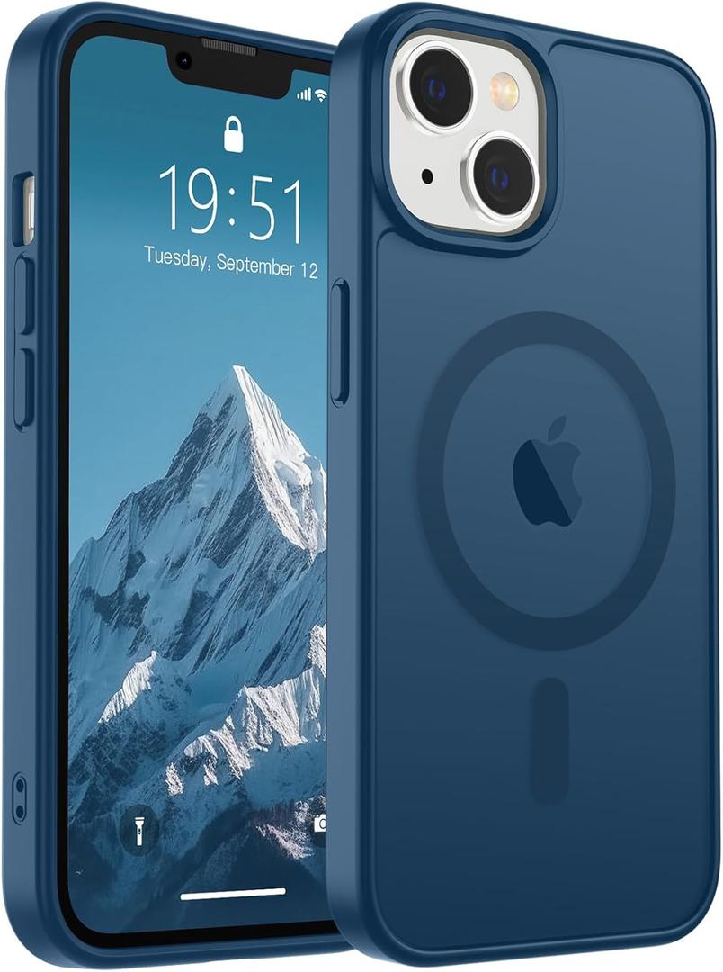 SUPFINE Magnetic for iPhone 14 Case & iPhone 13 Case (Compatible with MagSafe) (Military Grade Drop Protection) Translucent Matte Shockproof Phone Cover,Deep Blue