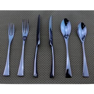 Flatware Set 18/10 Stainless Steel Mirror Polished Blue Cutlery - Silverware Utensil Set of Serrated Steak Knife Dinner Fork Knife Spoon Salad Fork Dessert Spoon,24 Piece Service for 4