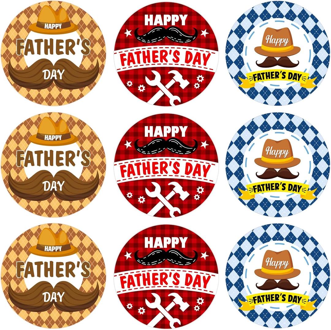 PETCEE Happy Fathers Day Stickers Labels, 1.5" Father's Day Gift Tags Stickers,Buffalo Plaid Fathers Day Gift Present Labels Stickers for Envelope Seals Gift Wrap Boxes Cards Party Favor Decorations,
