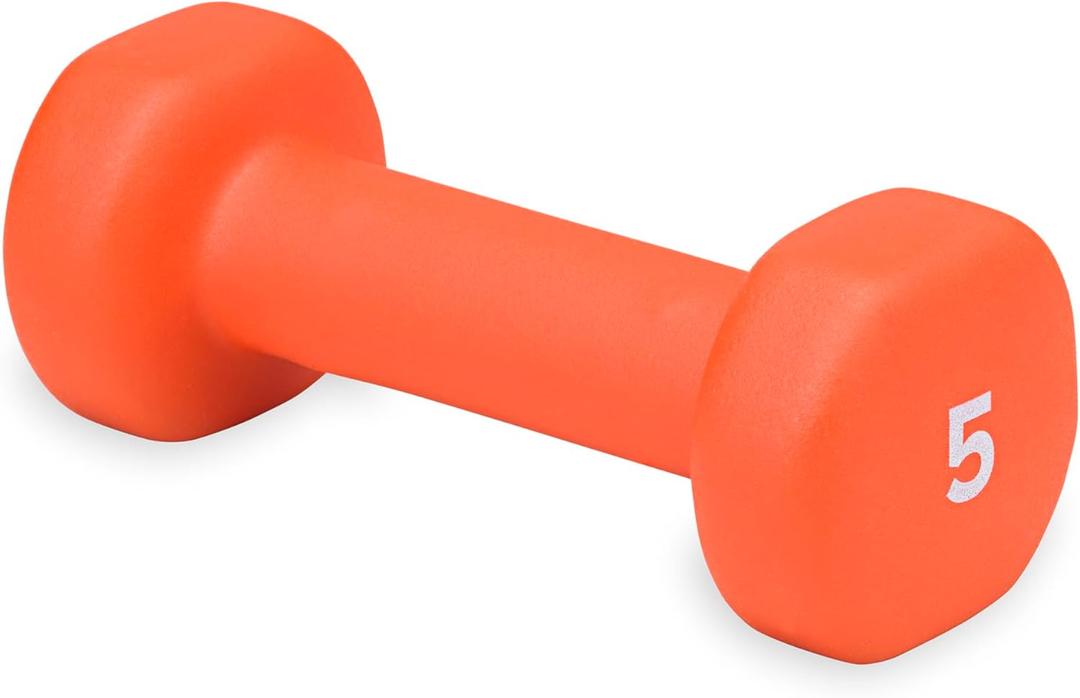 Gaiam Dumbbell Hand Weight (Sold in Singles) - Neoprene Coated Exercise & Fitness Dumbbell for Home Gym Equipment Workouts Strength Training Free Weights for Women, Men (5-Pound, (B) Orange | 5-Pound)