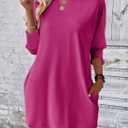 Dokotoo Womens Dresses 2025 Spring 3/4 Sleeve Fashion Dresses Crewneck Casual Mini Dress with Pockets S-XL (Pink, XL)