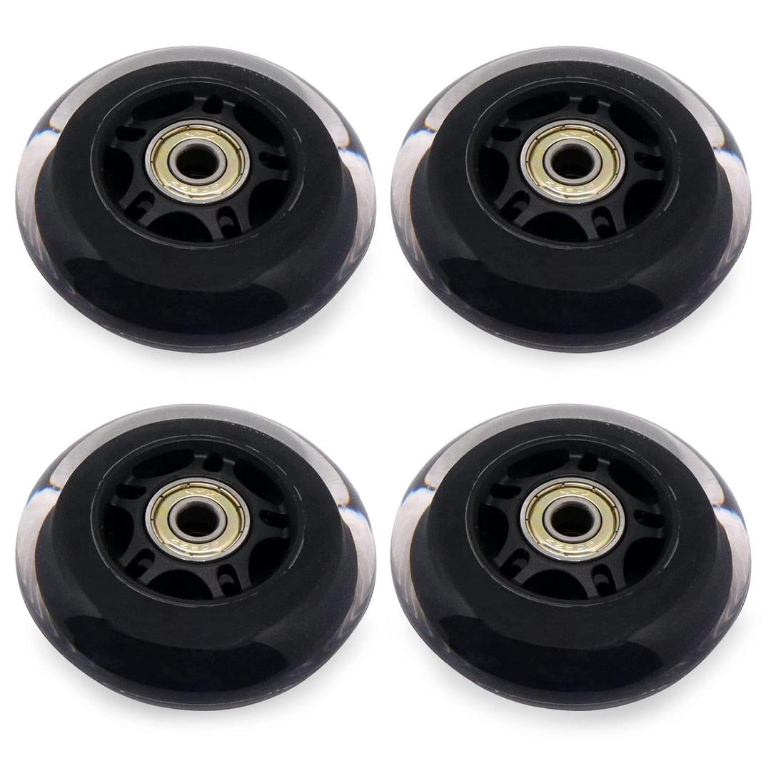 Inline Skate Wheels With Bearings, 3 Inch Roller Blade 76mm Outdoor and Indoor Clear Wheels for Office Chairs, Luggage (4 Pack, Black)