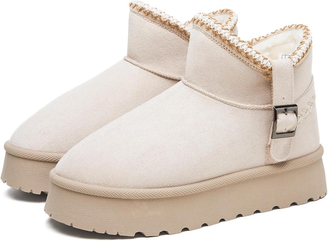 FINIWOR Snow Boots for Women Waterproof, Warm Fur Lined Mini Womens Boots Winter, Fall Ankle Boots Platform Non-slip (7, Apricot)