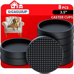 Non Slip Furniture Pads - 3.5" Anti Skid Caster Cups, 8PCS Round Furniture Coasters for Hardwood Floors,Anti Slide Furniture Cup Bed Couch Floor Protectors,Furniture Stoppers to Prevent Sliding(Black)