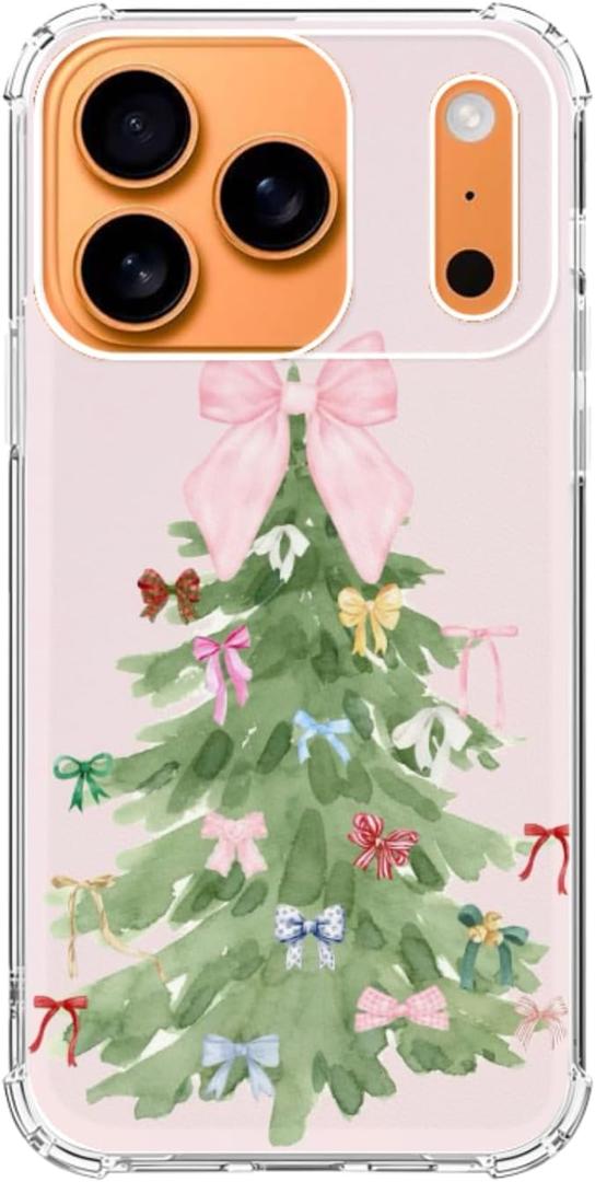 Watercolor Christmas Tree Bow Tie Phone Case Compatible with iPhone 17 Pro, Winter Festival Phone Cover for iPhone 17 Pro