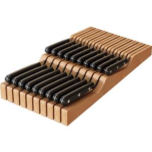 In-Drawer Knife Block Organizer - Bamboo Wood Drawer Knife Organizer-Protecting Knife Organizer Block (Not Included) (Natural, 19 Knives Dock)