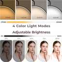young master Half Moon Lash Light, 24W 1500LM Dimmable LED Floor Lamp with Adjustable Height for Lash Techs, Tattoo & Nail Artists, 4 Color Modes, Phone Holder & 2 Trays