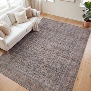 Kuden 5x7 Area Rug, Machine Washable Area Rug with Non-Slip Backing, Vintage Style, Soft, Easy Clean, Low Pile Rug for Living Room, Bedroom, Dining Room