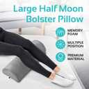 Knee Pillow for Back Sleeping | Large Half Moon Bolster Pillow for Legs, Under Knee Pillow for Sleeping on Back (20.5" x 8" x 4.5") Leg Pillow for Ankle and Foot Comfort, Machine Washable Cover, Grey