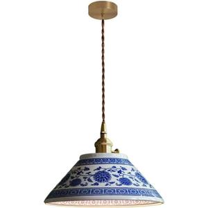 Blue and White Ceramic Classic Chandelier Pendant Light Farmhouse Vintage Metal Pendant Light Ceramic E26 Hanging Light 1-Lights Hotel Cafe Pendant Lighting for Kitchen Island Bedroom