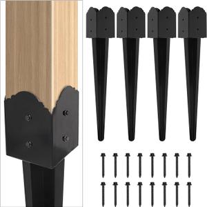 Fence Post Anchor 4''x4'', Heavy Duty Metal Fence Post Anchor Ground Spike 24''x4''x4'' for Mailbox, Bird Feeder, Decking, Banner, ... with The Black Powder Coating Cover on The Surface (Set 4)