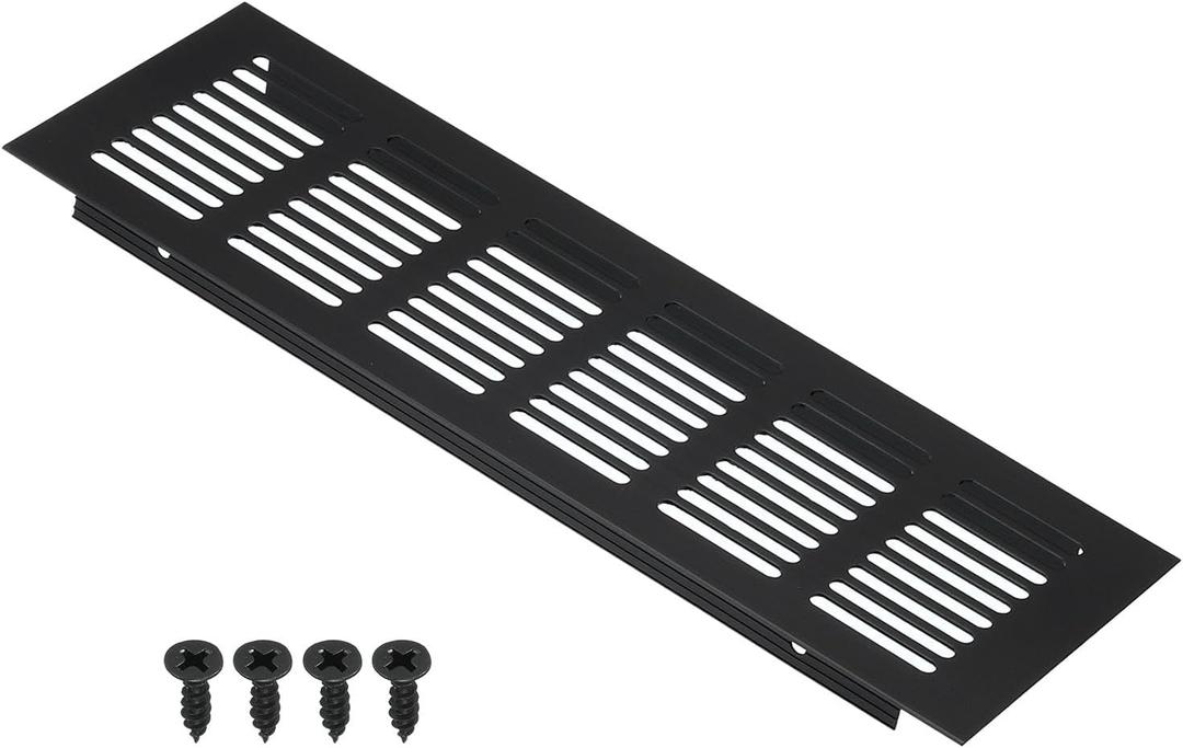 PATIKIL 10 x 3 Inch Door Air Vent Cover, Aluminum Grille Ventilation Cover Louvered with Mounting Screws for Cabinet Wardrobe Door, Black