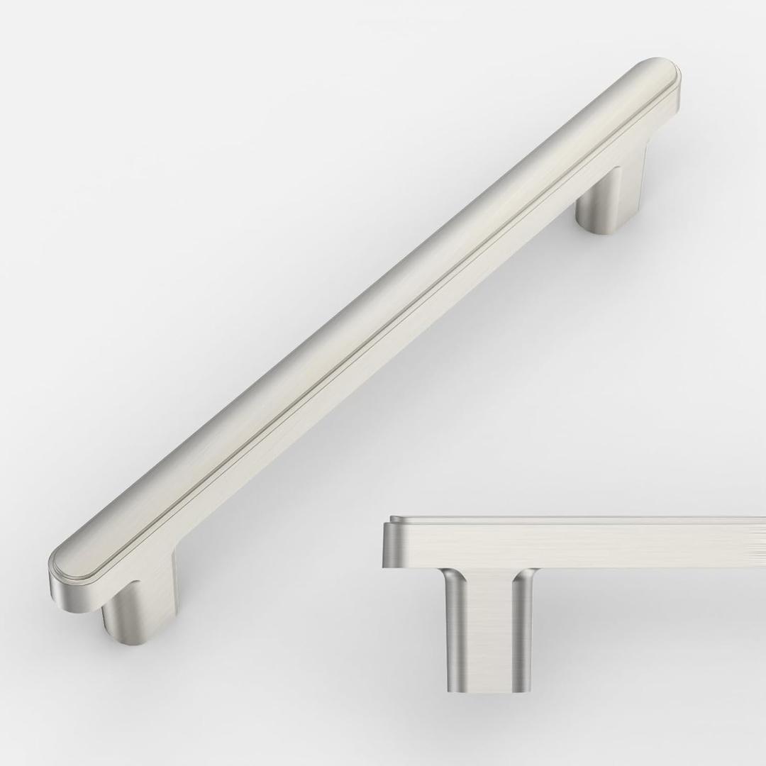 Amerdeco 10 Pack Brushed Satin Nickel Cabinet Pulls 6.3 Inch(160mm) Hole Center Drawer Pulls Cabinet Hardware Kitchen Cabinet Handles for Bathroom Pulls ZH0065