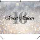 Lofaris Sweet 16 Birthday Party Backdrop Shiny (No Glitter) Silver White Bokeh Golden Spots Princess Sixteen Background Girls 16th Birthday Decorations Cake Table Banner 7x5ft