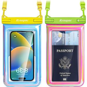[Up to 8.5"] Waterproof Phone Pouch Floating - 2 Pack Waterproof Phone Case for Beach Vacation Essentials, IPX8 Underwater Cellphone Holder with Lanyard for iPhone 16 15 Pro Max, Galaxy S24 23 Ultra ([Holographic Color] 2Pack)