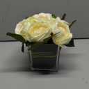 Artificial Peony Silk Flower Centerpieces Faux Floral Arrangement in Glass Vase for Home Wedding Table Decoration (Champagne)