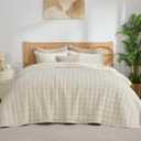 BEDELITE Velvet Quilt Set Queen Size - Luxury Velvet Comforter Bedding Set 3 Pieces, Soft Cozy Cream White Oversized Bedspread Coverlet for All Seasons with 2 Pillow Shams