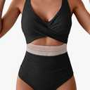B2prity One Piece Swimsuit for Women Tummy Control V Neck Bathing Suit Color Block High Waisted Cutout Swimwear,M
