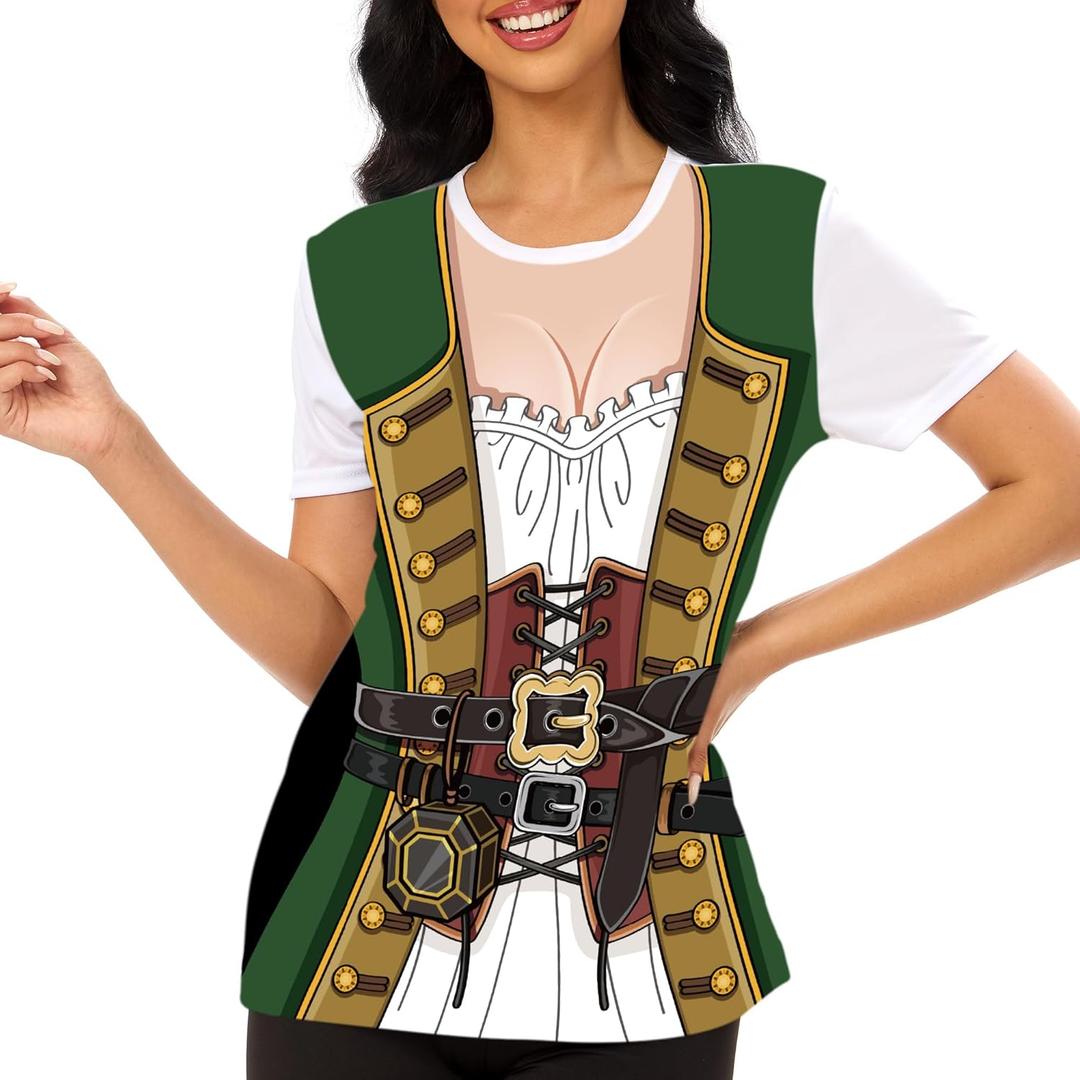 MISS FANTASY Pirate Shirt Women Men - Pirate Costume Outfits Halloween Unisex Adults (XL)