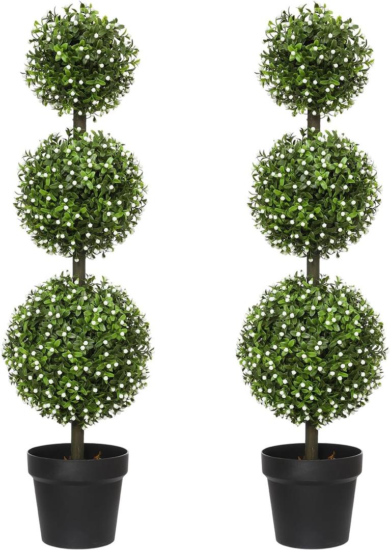 3FT Artificial Topiaries - Front Porch Plant, Outdoor Boxwood Topiary Trees Set of 2, Faux Boxwood Plants, Topiary Trees and Outdoor Artificial Plants for Front Porch, Patio and Garden Dcor