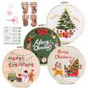 Santune 4 pcs Christmas Embroidery kit with Patterns Instructions Needlepoint Cross Stitch Kits for Beginners Adult,4 Embroidery,2 Hoops,Colored Threads Scissors and Needles,Merry Christmas