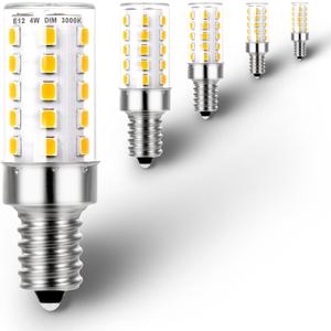 Dimmable E12 C7 Candelabra Led Light Bulbs 4W, Kx-2000 25W-40 Watt Halogen Equivalent, 3000k Warm White T6 Small Base 120V E12 Led Bulbs for Ceiling Fan Light Salt Lamp,450 lm (3Pack)