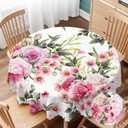 Yibeas Table Cloth - 60" Elegant Peony Wreath Floral Pink Party Table Cover (Roses)