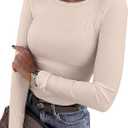ANRABESS Women Long Sleeve Shirts Rib Knit Slim Fit Tops Basic Tee Spring Outfits Casual T-Shirt Underscrubs Layer Clothes (Beige, XL)