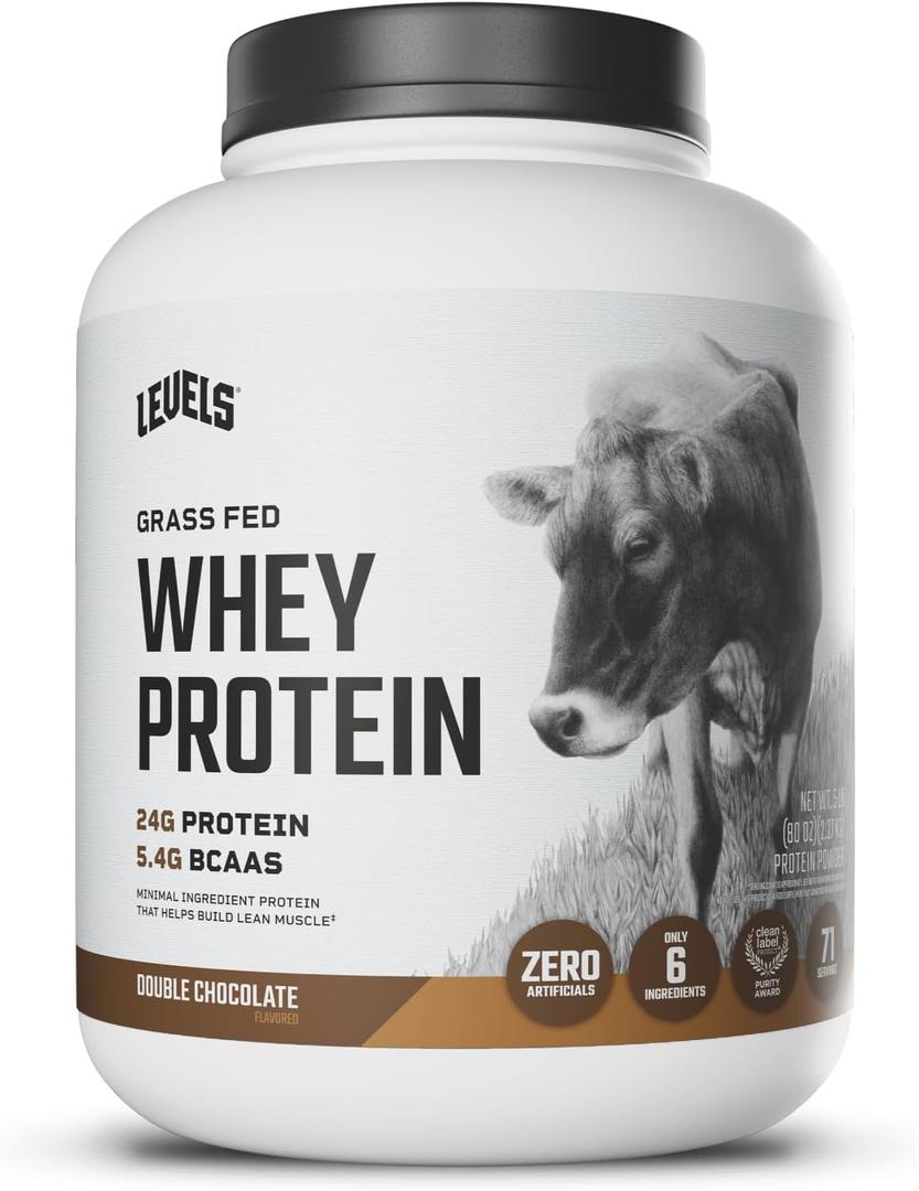 Levels Grass Fed Whey Protein Powder, No Artificials, 24G of Protein, Double Chocolate, 5LB (EXP 05/13/28)