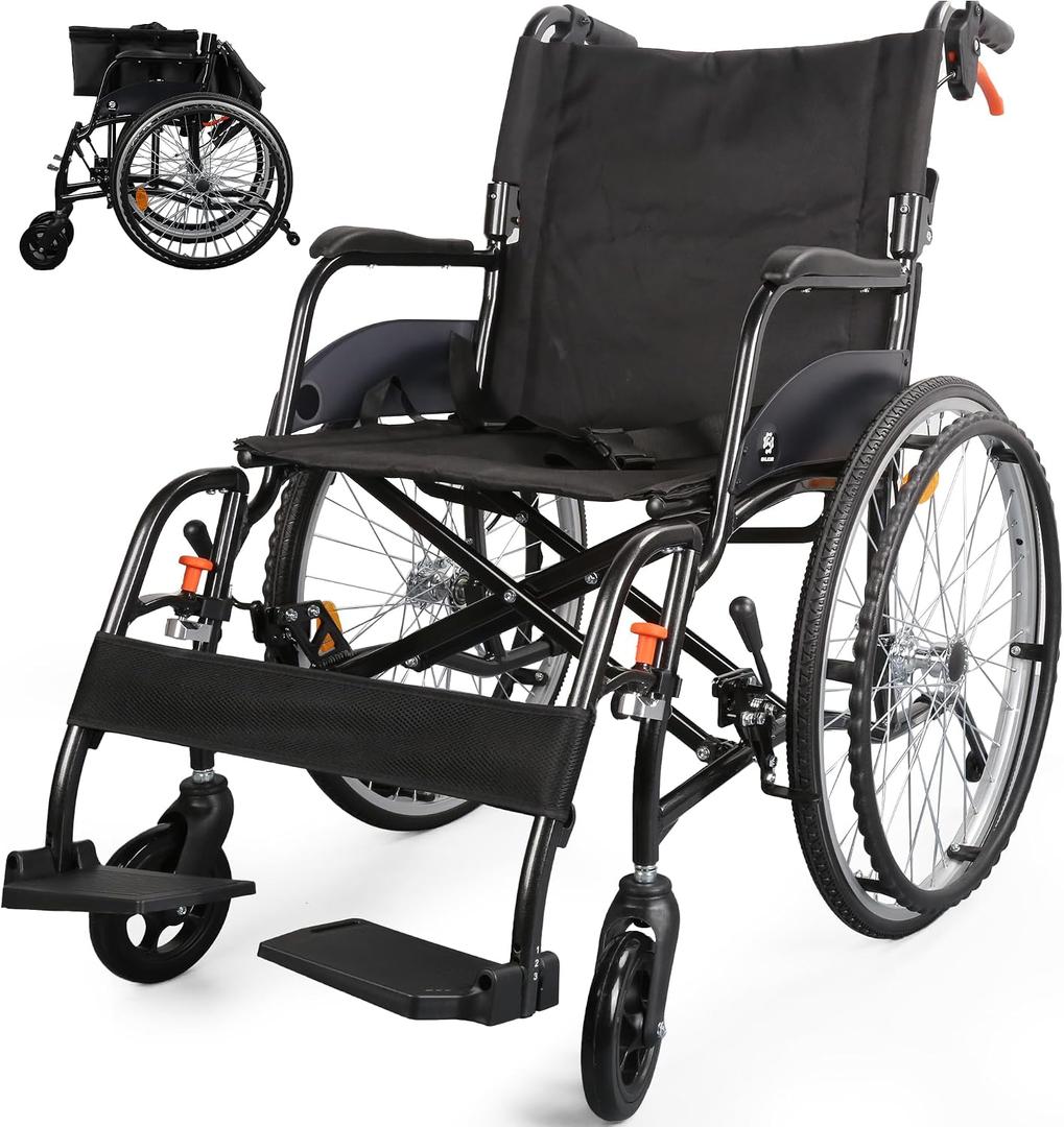 Wheelchairs for Adults, WHLICKS 2025 Premium Comfortable Transport Wheelchair Lightweight Foldable25lb Portable Transfer Chair for Seniors with Swing-Away footrests and Anti Tipper, 264lb Capacity