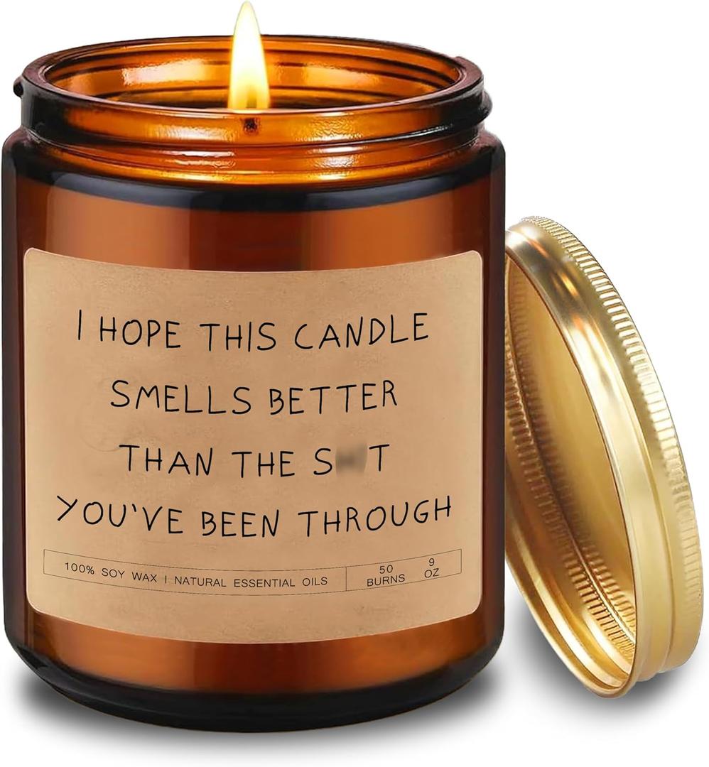Farewell Gifts for Coworkers, Funny Candles - Juniper Lavender Soy Candle in Amber Glass Jar, Get Well Gifts for Women, 50 Hours Burn Time (Smells-01)