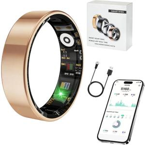 Smart Ring with Stress & Sleep Monitor, Female Health Period Tracker, No Subscription Fee, Comfortable Design for Women & Men (Rose Gold 7)
