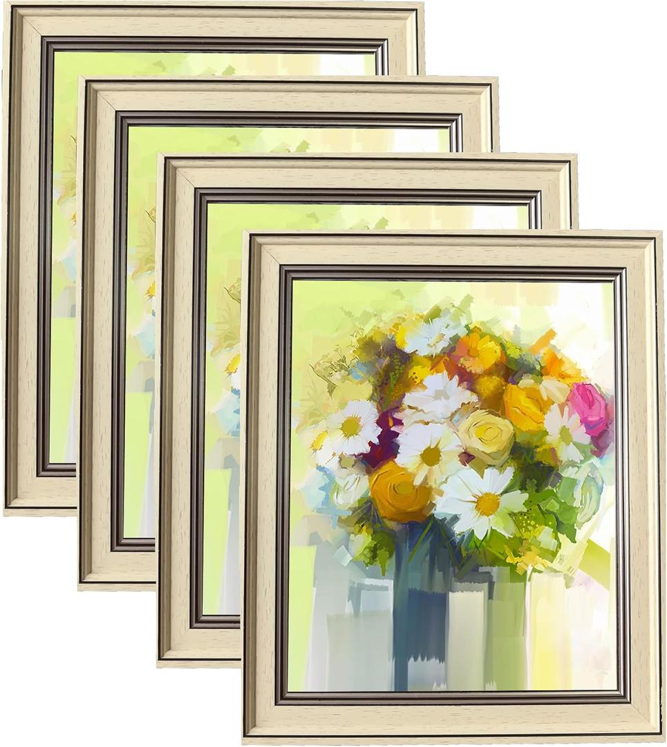 LUCKYLIFE 8x10 Picture Frame Set of 4, Beige Rustic Farmhouse Picture Frames for Table or Wall Hanging