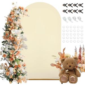 7.2FT Arch Backdrop Cover, Beige Spandex Arch Cover Stretchy Backdrop Stand Cover with Balloon Tying Tools for Wedding Ceremony Baby Shower Birthday Party Photo Background Arch Decorations