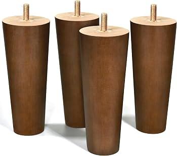 FoDau770 Brown Rubber Wood Furniture Legs 7 Inches, Straight Tapered Wood Feet Mid Century Sofa Legs Set of 4, 5/ 16" UNC Furniture Feet Replacement Parts for Cabinet Couch Dresser Chair Ottoman Table