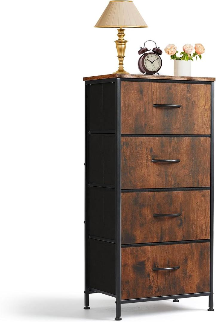 4 Drawers Dresser for Bedroom Fabric Storage Tower with Wooden Top, 11.8"D x 17.7"W x 37.4"H