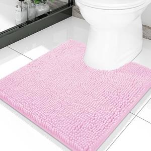 Smiry Luxury Chenille Toilet Rugs U-Shaped 20x20, Soft Absorbent Non-Slip Contour Bathroom Rugs for Toilet, Machine Washable Contoured Bath Mats, Pink