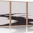 KAIRNE Abstract Neutral Lake Framed Wall Art Set, Neutral Shape Wall Painting, Abstract Black and Grey Landscape Wall Decor, Modern Watercolor Art Print for Living Room, Bedroom, Office - 24"x36"x3