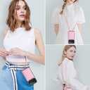 OCASE Compatible with iPhone 17 Pro Crossbody Wallet Case with Card Holder, PU Leather Zipper Handbag Phone Purse with RFID Blocking Kickstand Wrist Strap Lanyard 6.3 Inch, Diamond Check Pink
