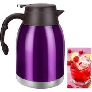 54oz Stainless Steel Thermal Coffee Carafe Dispenser, Unbreakable Double Wall Vacuum Flask 1.6L Water Tea Pot Beverage Pitcher for Hot Coffee for Christmas Carafe (Purple)